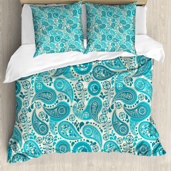 Abakuhaus Copripiumino Turchese, Paisley Blue Flowers, Antiacaro, Adatto A Chi Soffre Di Allergie, Con Federe, 200 Cm X 200 Cm - 80 X 80 Cm, Aqua Teal-image