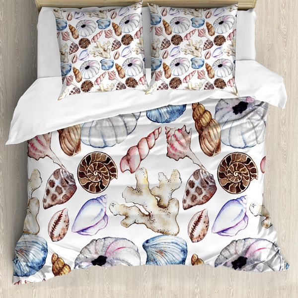 Abakuhaus Copripiumino Conchiglie, Barriera Corallina Seashell, Antiacaro, Adatto A Chi Soffre Di Allergie, Con Federe, 155 Cm X 220 Cm - 80 X 80 Cm, Multicolore-image