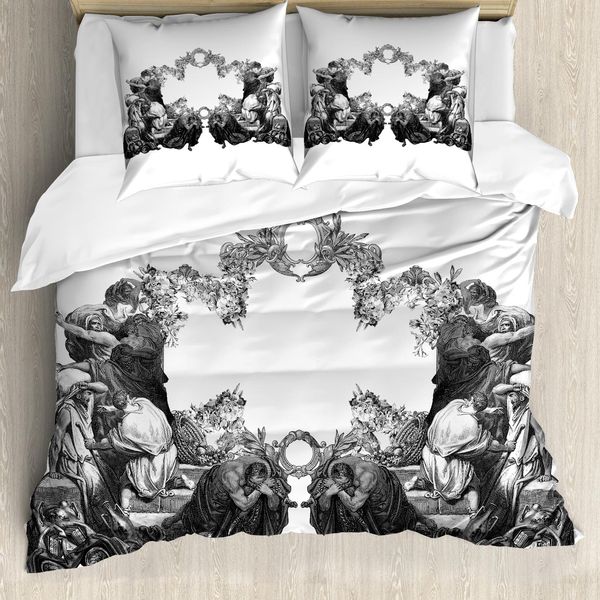 Abakuhaus Copripiumino Vittoriano, Archi Floreali Antichi, Antiacaro, Adatto A Chi Soffre Di Allergie, Con Federe, 200 Cm X 200 Cm - 80 X 80 Cm, Bianco E Nero-image