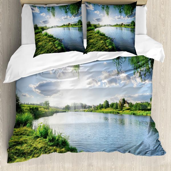 Abakuhaus Copripiumino Naturale, Rinfrescante In Estate, Antiacaro, Adatto A Chi Soffre Di Allergie, Con Federe, 155 Cm X 220 Cm - 80 X 80 Cm, Fern Green Sky Blue-image