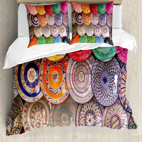 Abakuhaus Copripiumino Marocchino, Tradizionale Colorato, Antiacaro, Adatto A Chi Soffre Di Allergie, Con Federe, 200 Cm X 200 Cm - 80 X 80 Cm, Multicolore-image