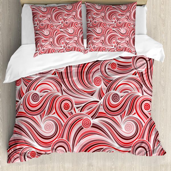 Abakuhaus Set Copripiumino Asiatico Per Letti Matrimoniali, Motivo Tribale Etnico, Antiacaro, Adatto A Chi Soffre Di Allergie, Con Federe, Rosa Cipria, Rosso Cinabro-image