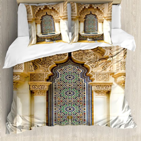 Abakuhaus Copripiumino Marocchino, Stile Orientale Vintage, Antiacaro, Adatto A Chi Soffre Di Allergie, Con Federe, 200 Cm X 200 Cm - 80 X 80 Cm, Avorio, Marrone Chiaro, Blu-image