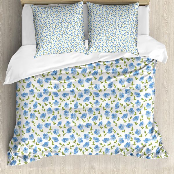 Abakuhaus Copripiumino Con Motivo Floreale, Fiori Vintage, Antiacaro, Adatto A Chi Soffre Di Allergie, Con Federe, 200 Cm X 200 Cm - 80 X 80 Cm, Azzurro, Verde, Bianco-image
