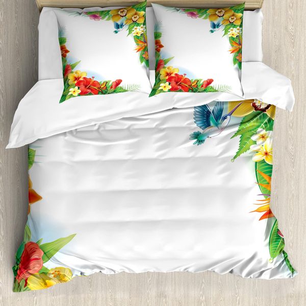 Abakuhaus Copripiumino Kolibri, Fiori E Foglie Tropicali, Antiacaro, Adatto A Chi Soffre Di Allergie, Con Federe, 155 Cm X 220 Cm - 80 X 80 Cm, Multicolore-image