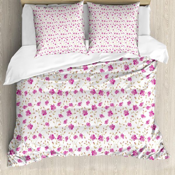Abakuhaus Set Copripiumino Per Letti Matrimoniali, Graziosi Steli Ricci, Antiacaro, Adatto A Chi Soffre Di Allergie, Con Federe, Rosa Reseda Verde-image
