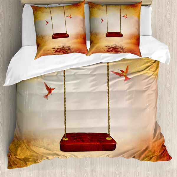 Abakuhaus Copripiumino Kolibri, Hummingbird Frieden, Antiacaro, Adatto A Chi Soffre Di Allergie, Con Federe, 200 Cm X 200 Cm - 80 X 80 Cm, Arancione Bordeaux-image