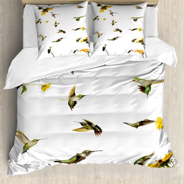 Abakuhaus Copripiumino Kolibri, Hummingbird Sunflowers, Antiacaro, Adatto A Chi Soffre Di Allergie, Con Federe, 155 Cm X 220 Cm - 80 X 80 Cm, Verde, Giallo, Beige-image