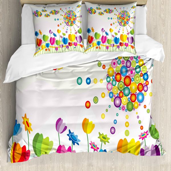 Abakuhaus Copripiumino Astratto, Fiori Astratti Estivi, Antiacaro, Adatto A Chi Soffre Di Allergie, Con Federe, 155 Cm X 220 Cm - 80 X 80 Cm, Multicolore-image
