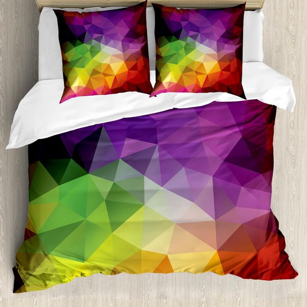 Abakuhaus Copripiumino Astratto, Forma Geometrica Poligonale, Antiacaro, Adatto A Chi Soffre Di Allergie, Con Federe, 200 Cm X 200 Cm - 80 X 80 Cm, Multicolore-image