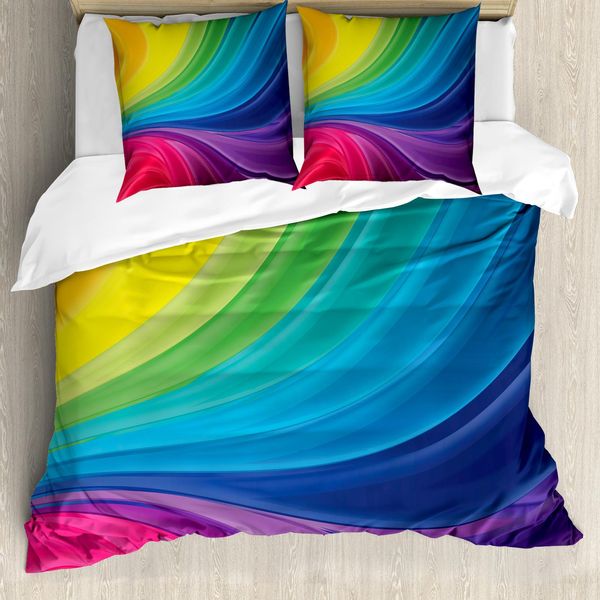 Abakuhaus Copripiumino Astratto, Linee Morbide Astratte, Antiacaro, Adatto A Chi Soffre Di Allergie, Con Federe, 155 Cm X 220 Cm - 80 X 80 Cm, Multicolore-image