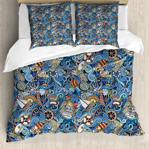 Abakuhaus Copripiumino Nautico, Conchiglie Astratte, Antiacaro, Adatto A Chi Soffre Di Allergie, Con Federe, 200 Cm X 200 Cm - 80 X 80 Cm, Blu Multicolore-image