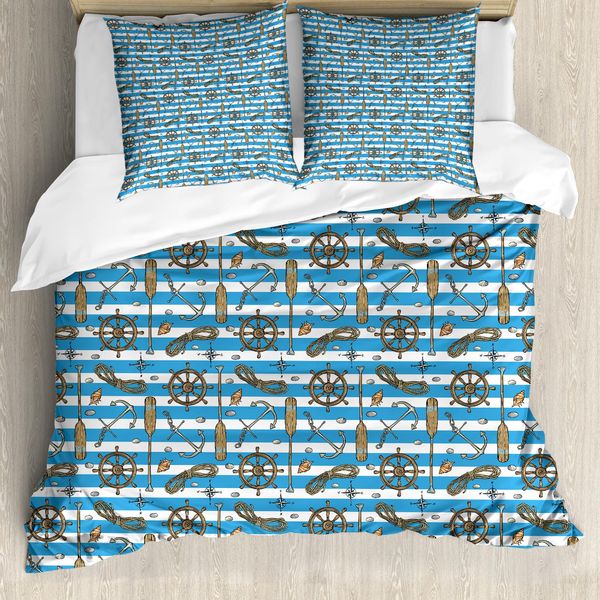 Abakuhaus Copripiumino Nautico, Regatta Cruise Ship, Antiacaro Adatto A Chi Soffre Di Allergie Con Federe, 200 Cm X 200 Cm - 80 X 80 Cm, Marrone Blu Bianco-image