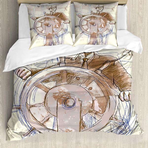 Abakuhaus Set Copripiumino Per Letti Matrimoniali, Capitano Seaman, Antiacaro, Adatto A Chi Soffre Di Allergie, Con Federe, Marrone Crema-image