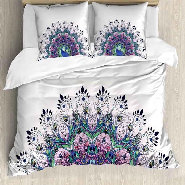 Abakuhaus Copripiumino Pavone, Pavone Selvatico Esotico, Antiacaro, Adatto A Chi Soffre Di Allergie, Con Federe, 155 Cm X 220 Cm - 80 X 80 Cm, Viola Blu Verde Rosa-image