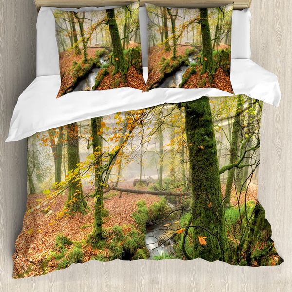 Abakuhaus Copripiumino Wald, Misty Woods Cornwall, Antiacaro, Adatto A Chi Soffre Di Allergie, Con Federe, 155 Cm X 220 Cm - 80 X 80 Cm, Arancione, Verde, Giallo-image