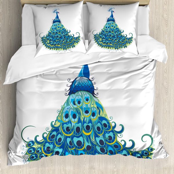 Abakuhaus Copripiumino Peacock, Fiori Classici, Antiacaro, Adatto A Chi Soffre Di Allergie, Con Federe, 200 Cm X 200 Cm - 80 X 80 Cm, Blu Giallo-image