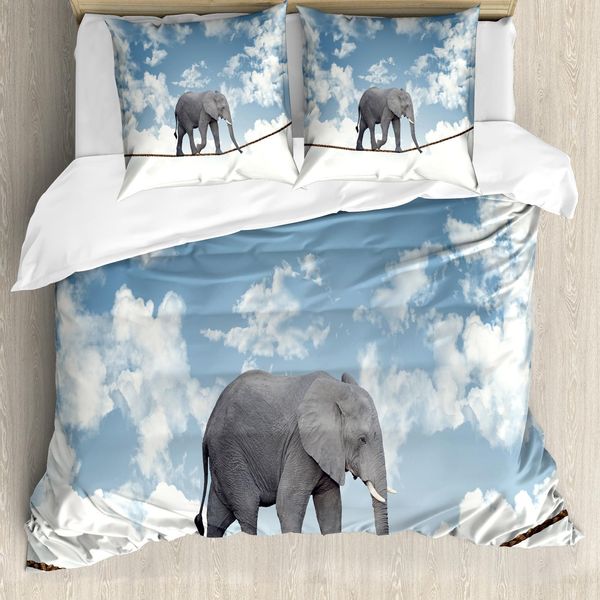 Abakuhaus Copripiumino Elefante, Elefante Classico In Equilibrio, Antiacaro, Adatto A Chi Soffre Di Allergie, Con Federe, 200 Cm X 200 Cm - 80 X 80 Cm, Blu, Grigio, Bianco-image