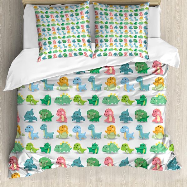 Abakuhaus Copripiumino Jurassic, Dinosauri Wild Beast, Antiacaro, Adatto A Chi Soffre Di Allergie, Con Federe, 200 Cm X 200 Cm - 80 X 80 Cm, Verde Turchese Marigold-image