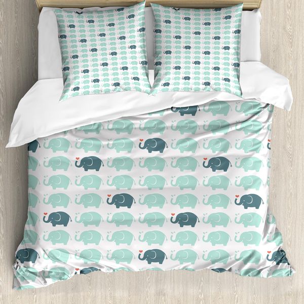 Abakuhaus Set Copripiumino Safari Per Letti Matrimoniali, Elefante Africano Cartoon, Antiacaro, Adatto A Chi Soffre Di Allergie, Con Federe, Anatra Selvatica-image