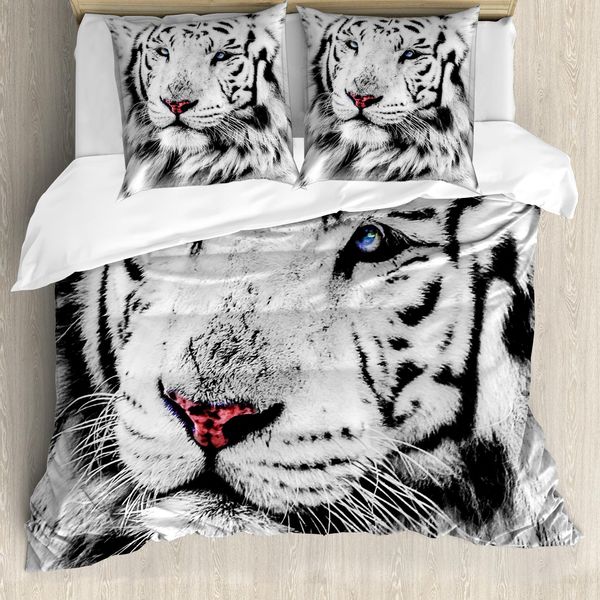 Abakuhaus Copripiumino Safari, Winter White Tiger, Antiacaro, Adatto A Chi Soffre Di Allergie, Con Federe, 155 Cm X 220 Cm - 80 X 80 Cm, Grigio Nero Bianco-image