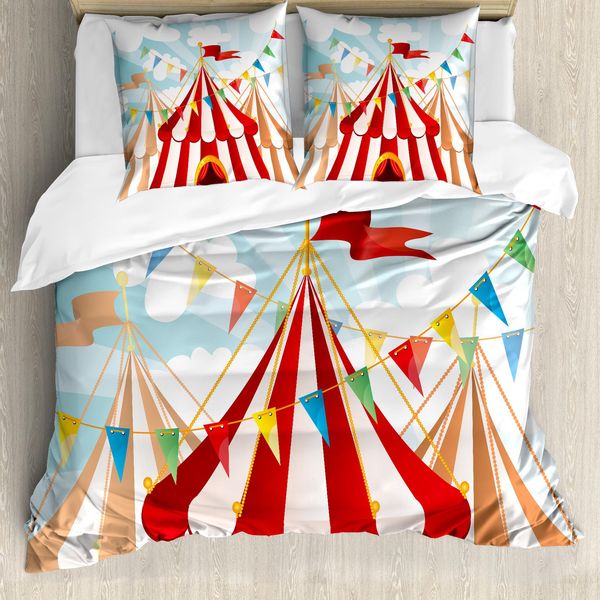 Abakuhaus Copripiumino Circus, Circus Nuvoloso Sole Cielo, Antiacaro, Adatto A Chi Soffre Di Allergie, Con Federe, 200 Cm X 200 Cm - 80 X 80 Cm, Blu, Bianco, Rosso-image