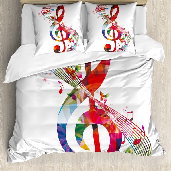 Abakuhaus Copripiumino Musicale, Note Rhythm Opera D'arte, Antiacaro Adatto A Chi Soffre Di Allergie Con Federe, 200 Cm X 200 Cm - 80 X 80 Cm, Multicolore-image