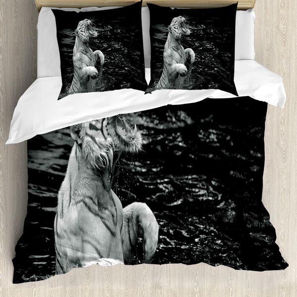 Abakuhaus Copripiumino Safari, Exotic White Tiger, Antiacaro, Adatto A Chi Soffre Di Allergie, Con Federe, 155 Cm X 220 Cm - 80 X 80 Cm, Charcoal Grey Pale Grey-image