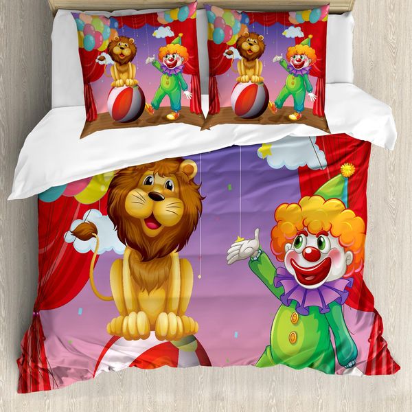 Abakuhaus Copripiumino Zirkus, Lion Clown Prestazioni, Antiacaro, Adatto A Chi Soffre Di Allergie, Con Federe, 200 Cm X 200 Cm - 80 X 80 Cm, Multicolore-image