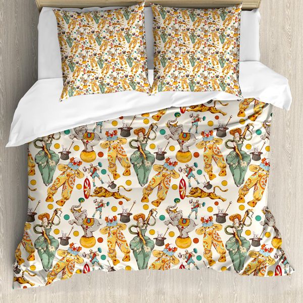 Abakuhaus Copripiumino Zirkus, Doodle Zirkus E Clown, Antiacaro, Adatto A Chi Soffre Di Allergie, Con Federe, 155 Cm X 220 Cm - 80 X 80 Cm, Multicolore-image