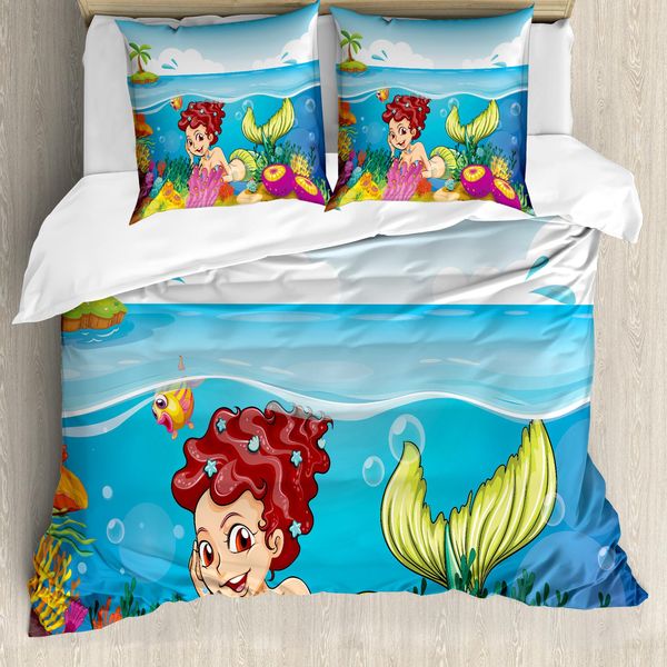 Abakuhaus Copripiumino Subacqueo, Palme Sull'isola, Antiacaro, Adatto A Chi Soffre Di Allergie, Con Federe, 155 Cm X 220 Cm - 80 X 80 Cm, Multicolore-image