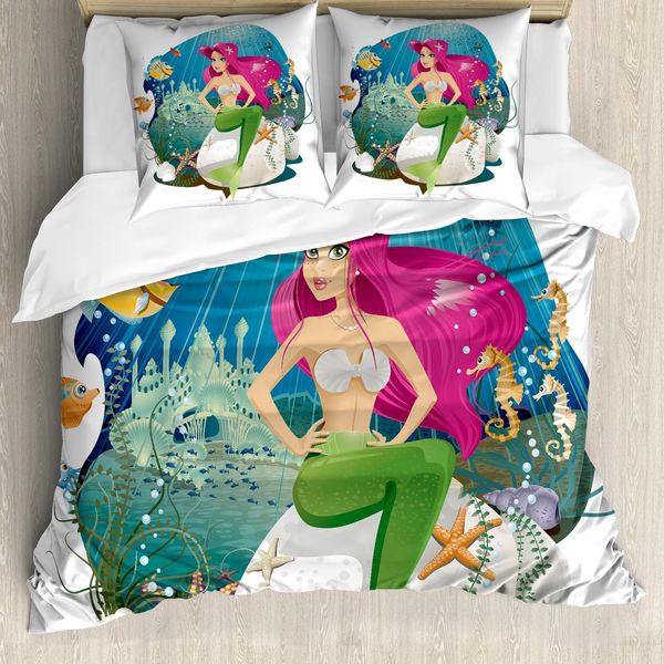 Abakuhaus Copripiumino Subacqueo, Underwater Mermaid, Antiacaro, Adatto A Chi Soffre Di Allergie, Con Federe, 200 Cm X 200 Cm - 80 X 80 Cm, Multicolore-image