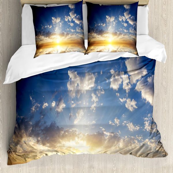 Abakuhaus Copripiumino Mystiker, Riflesso Del Tramonto Sul Mare, Antiacaro, Adatto A Chi Soffre Di Allergie, Con Federe, 155 Cm X 220 Cm - 80 X 80 Cm, Giallo Marrone Blu-image