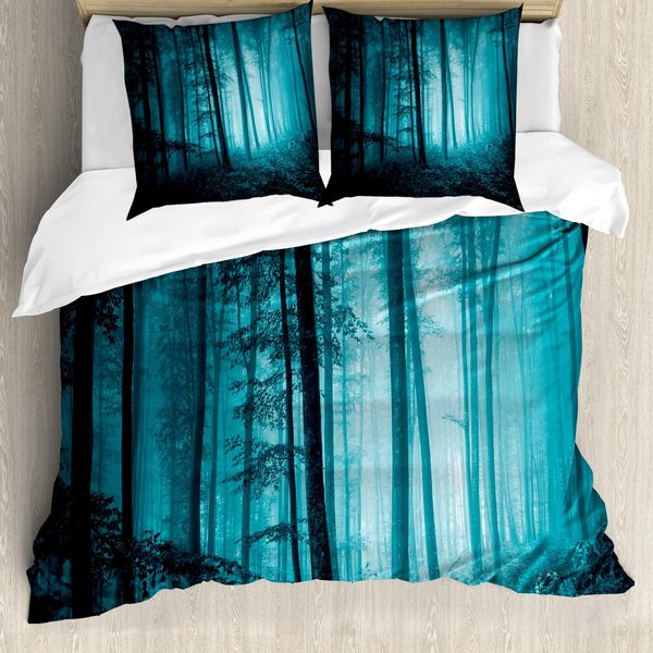Abakuhaus Set Copripiumino Teal Per Letti Matrimoniali, Bosco Nebbioso Scuro, Antiacaro Adatto A Chi Soffre Di Allergie Con Federe, Anatra Selvatica-image