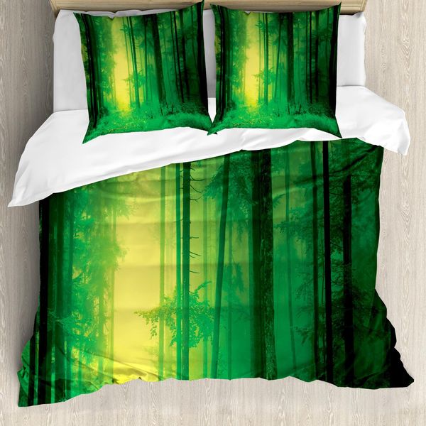 Abakuhaus Set Copripiumino Verde Per Letti Matrimoniali, Bosco Primaverile Fatato, Antiacaro, Adatto A Chi Soffre Di Allergie, Con Federe, Verde-image