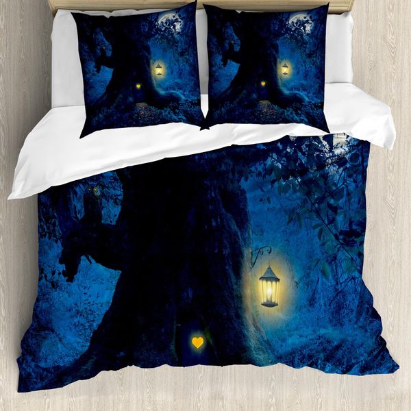 Abakuhaus Copripiumino Fantasia, Albero Nella Foresta, Antiacaro, Adatto A Chi Soffre Di Allergie, Con Federe, 200 Cm X 200 Cm - 80 X 80 Cm, Blu Navy-image