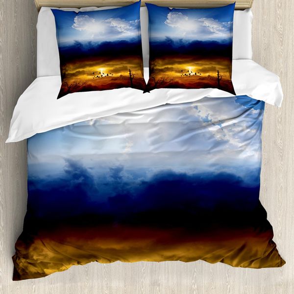 Abakuhaus Copripiumino Paesaggio, Cielo Tempestoso Sun, Antiacaro, Adatto A Chi Soffre Di Allergie, Con Federe, 200 Cm X 200 Cm - 80 X 80 Cm, Blu Arancione Nero-image