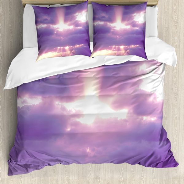 Abakuhaus Copripiumino Paesaggio, Cielo Nuvoloso Romantico, Antiacaro, Adatto A Chi Soffre Di Allergie, Con Federe, 200 Cm X 200 Cm - 80 X 80 Cm, Viola Bianco-image