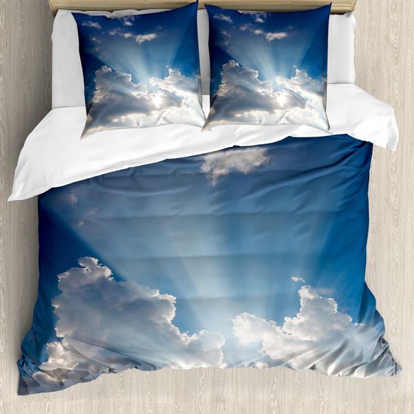 Abakuhaus Copripiumino Paesaggio, Nuvole Sunny Day Sky, Antiacaro, Adatto A Chi Soffre Di Allergie, Con Federe, 200 Cm X 200 Cm - 80 X 80 Cm, Blu Bianco-image