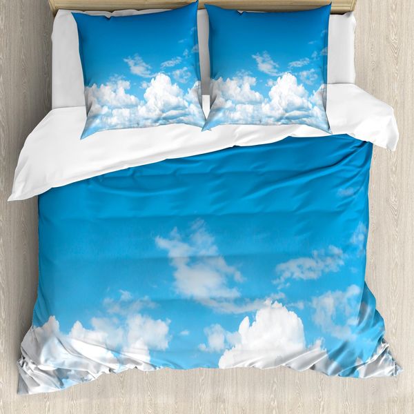 Abakuhaus Copripiumino Paesaggio, Scena Rilassante Con Nuvole, Antiacaro, Adatto A Chi Soffre Di Allergie, Con Federe, 200 Cm X 200 Cm - 80 X 80 Cm, Blu E Bianco-image