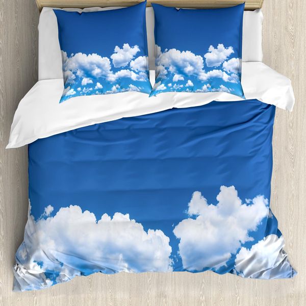 Abakuhaus Copripiumino Paesaggio, Scena Naturale Estiva, Antiacaro, Adatto A Chi Soffre Di Allergie, Con Federe, 155 Cm X 220 Cm - 80 X 80 Cm, Bianco Blu-image