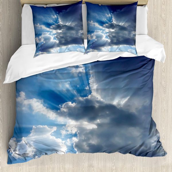 Abakuhaus Copripiumino Paesaggio, Raggi Di Sole Tra Le Nuvole, Antiacaro, Adatto A Chi Soffre Di Allergie, Con Federe, 155 Cm X 220 Cm - 80 X 80 Cm, Grigio Blu-image