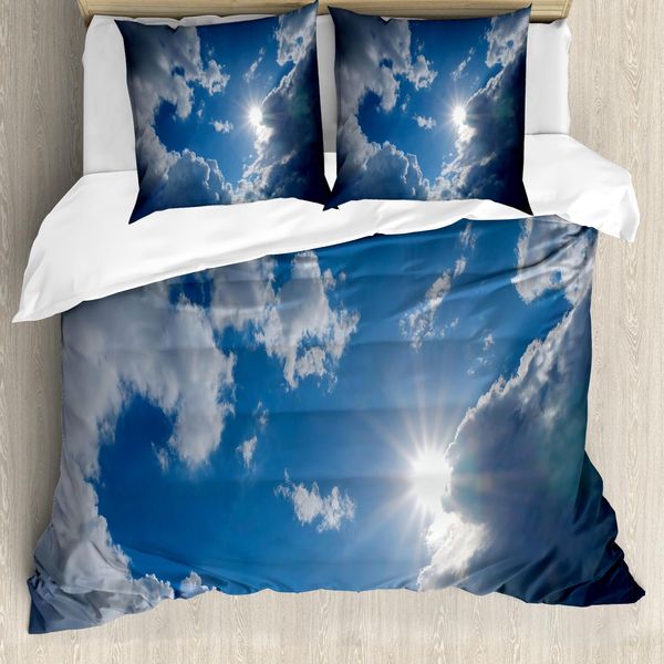 Abakuhaus Copripiumino Paesaggio, Vibrant Sun Clear Sky, Antiacaro, Adatto A Chi Soffre Di Allergie, Con Federe, 155 Cm X 220 Cm - 80 X 80 Cm, Grigio Blu-image