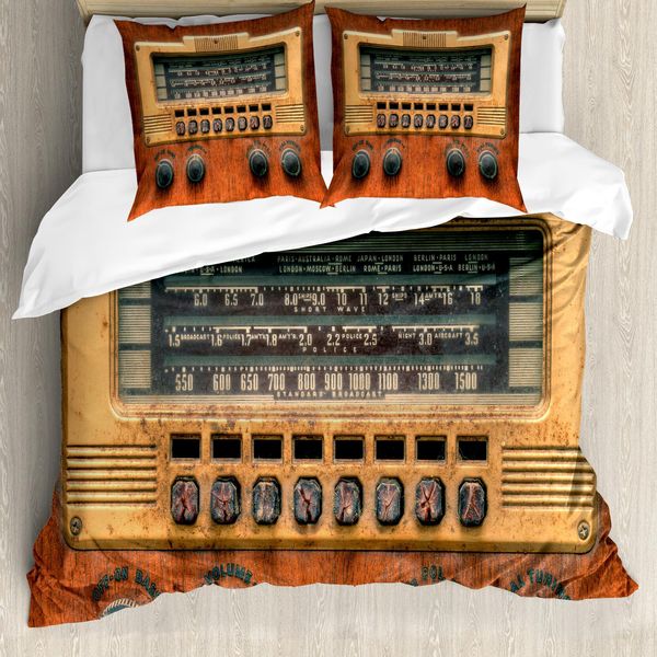 Abakuhaus Copripiumino Vintage, Radio Antiche, Antiacaro, Adatto A Chi Soffre Di Allergie, Con Federe, 200 Cm X 200 Cm - 80 X 80 Cm, Marrone Ecru-image