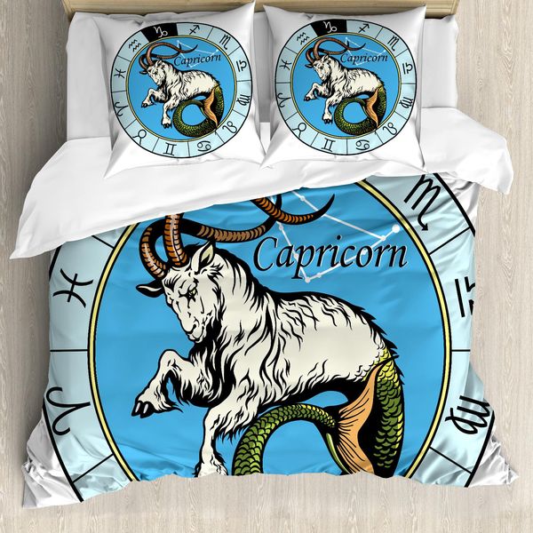 Abakuhaus Set Copripiumino Zodiacale Per Letti Matrimoniali, Icona Capricorno, Antiacaro Adatto A Chi Soffre Di Allergie Con Federe, Multicolore-image
