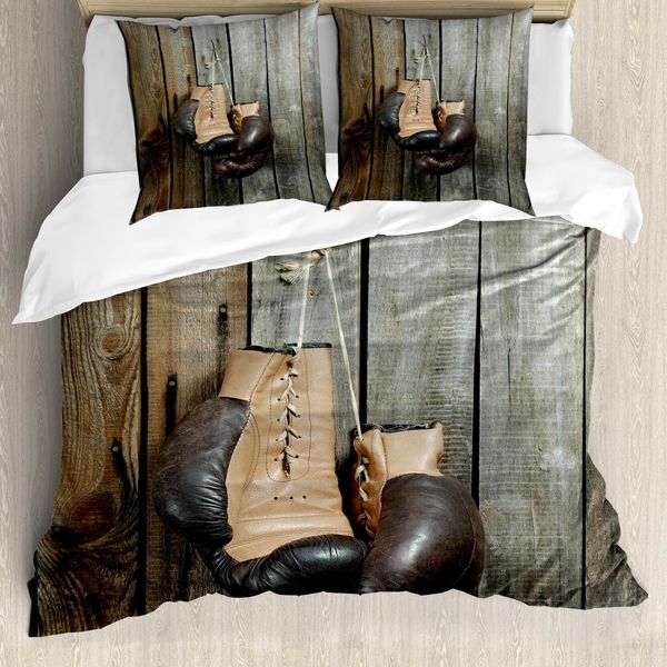 Abakuhaus Copripiumino Vintage, Guantoni Da Boxe Vintage, Antiacaro, Adatto A Chi Soffre Di Allergie, Con Federe, 155 Cm X 220 Cm - 80 X 80 Cm, Marrone-image