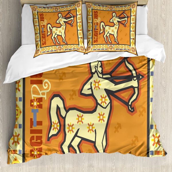 Abakuhaus Copripiumino Astrologia, Freccia Dell'oroscopo, Antiacaro, Adatto A Chi Soffre Di Allergie, Con Federe, 155 Cm X 220 Cm - 80 X 80 Cm, Arancione Giallo-image