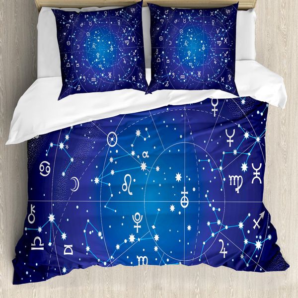 Abakuhaus Copripiumino Astrologia, Constellation Zodiac, Antiacaro, Adatto A Chi Soffre Di Allergie, Con Federe, 155 Cm X 220 Cm - 80 X 80 Cm, Blu Scuro-image