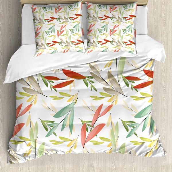 Abakuhaus Set Copripiumino Colorato Per Letti Matrimoniali, Foglie Astratte Moderne, Antiacaro, Adatto A Chi Soffre Di Allergie, Con Federe, Multicolore-image