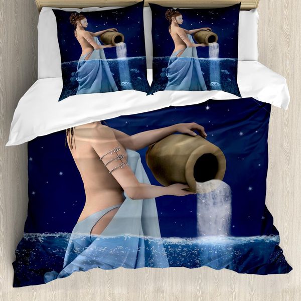 Abakuhaus Copripiumino Astrologia, Donna Acquario Con Pail, Antiacaro, Adatto A Chi Soffre Di Allergie, Con Federe, 200 Cm X 200 Cm - 80 X 80 Cm, Blu Scuro-image